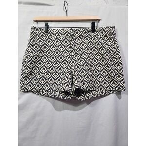 Banana Republic Geometric Ikat Shorts Womens 12 Black Cream Excellent Tailored
